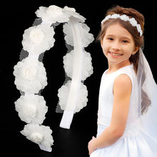 Haarreif Mädchen Blumen Haarschmuck Weiß Glitzer Stirnband 3D Blüten