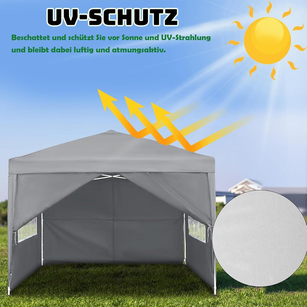 Wasserdichter Faltpavillon 2.5x2.5m mit Seitenteilen & UV-Schutz