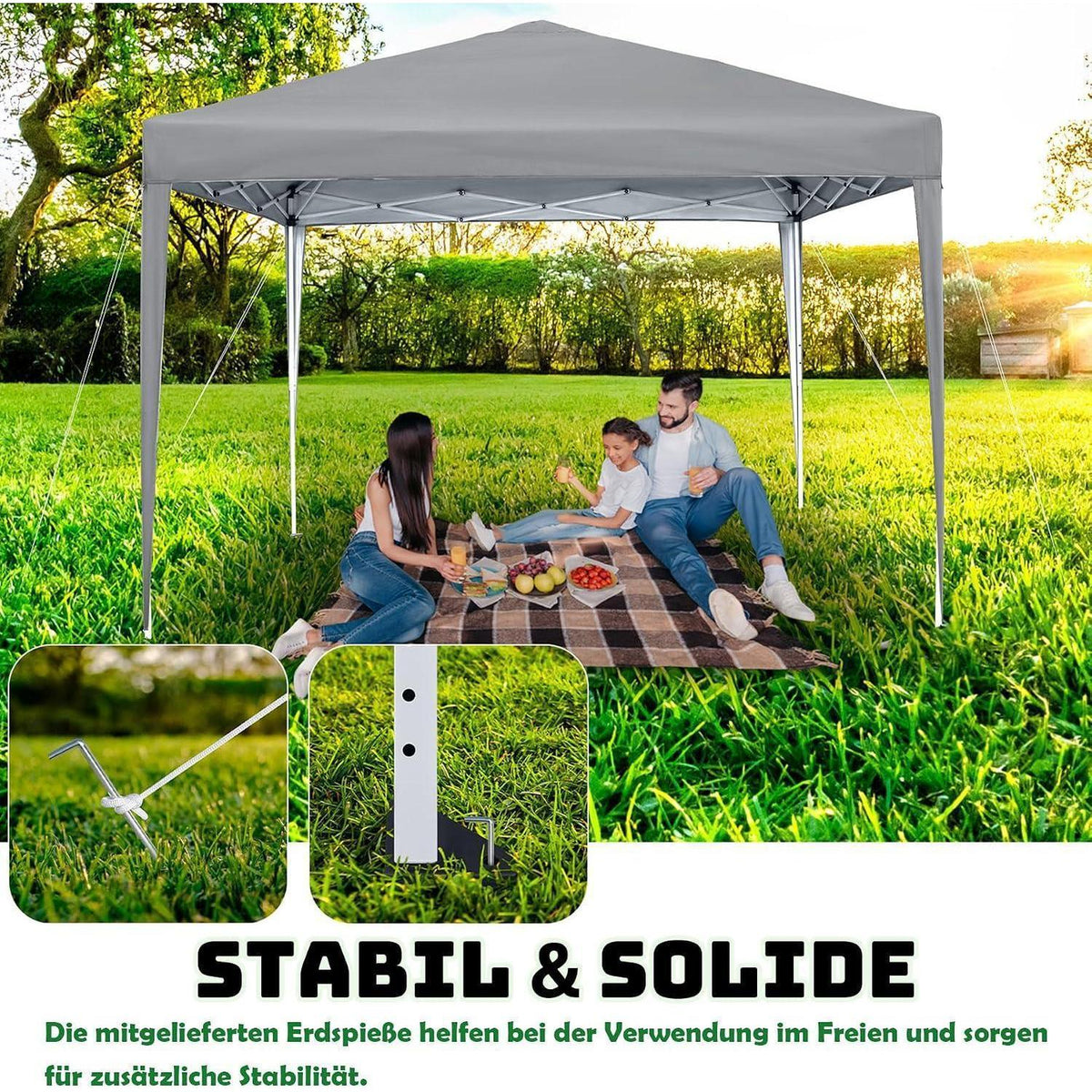 Wasserdichter Faltpavillon 2.5x2.5m mit Seitenteilen & UV-Schutz