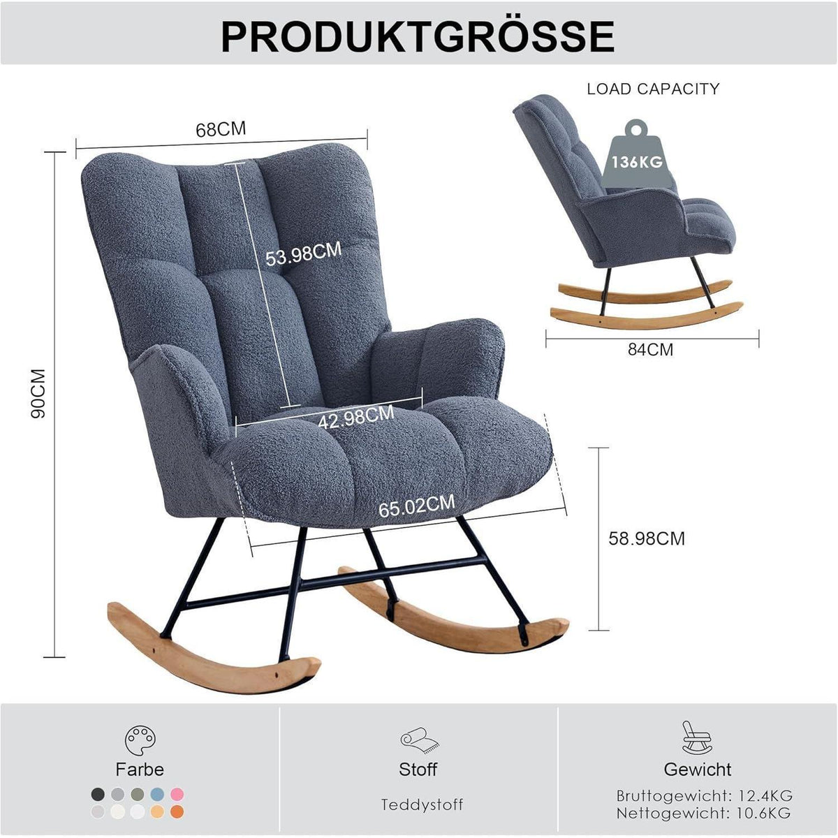 Schaukelstuhl Dunkelblau – Bequemer Relaxsessel für Wohnzimmer