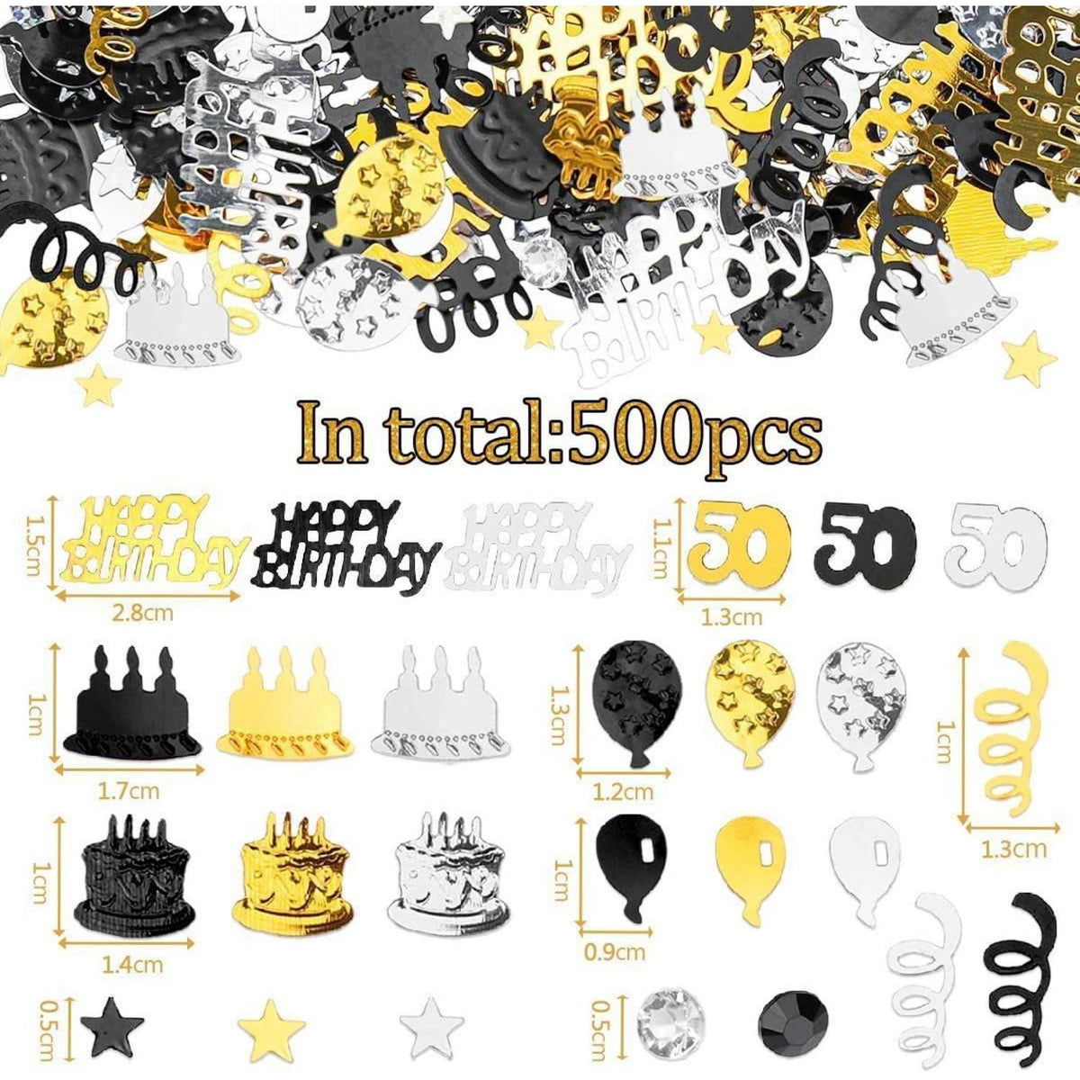 12 Windlichter & 500 Konfetti 50. Geburtstag Schwarz Gold