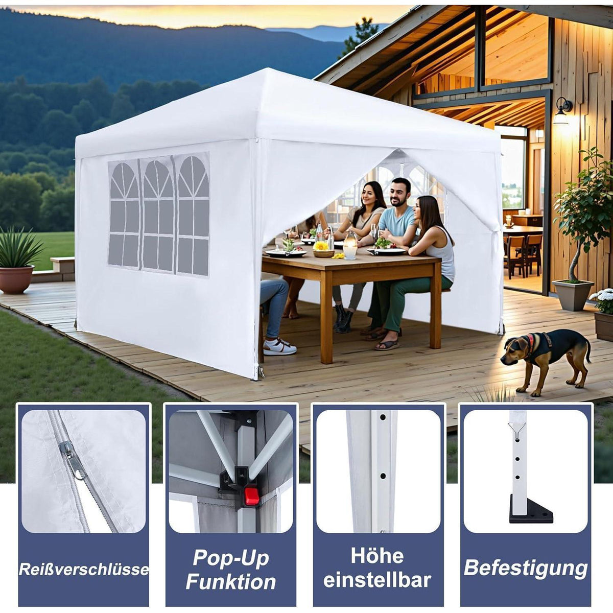 Faltbarer Pavillon 2.5x2.5m – Wasserdicht & UV-Schutz für Garten & Party