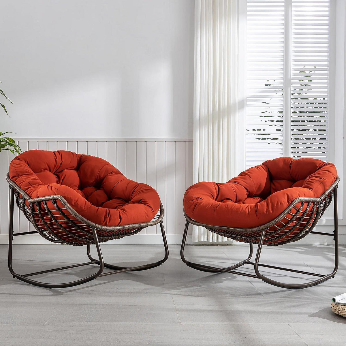 2x Schaukelstuhl Set – Bequemer Papasan Sessel für Terrasse & Wohnzimmer