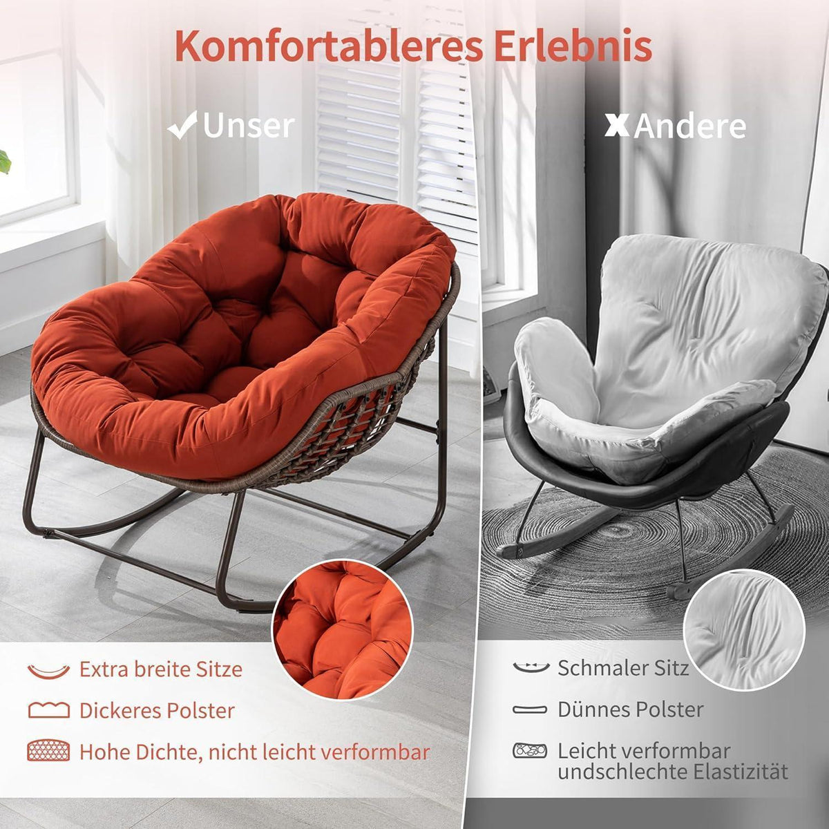 2x Schaukelstuhl Set – Bequemer Papasan Sessel für Terrasse & Wohnzimmer
