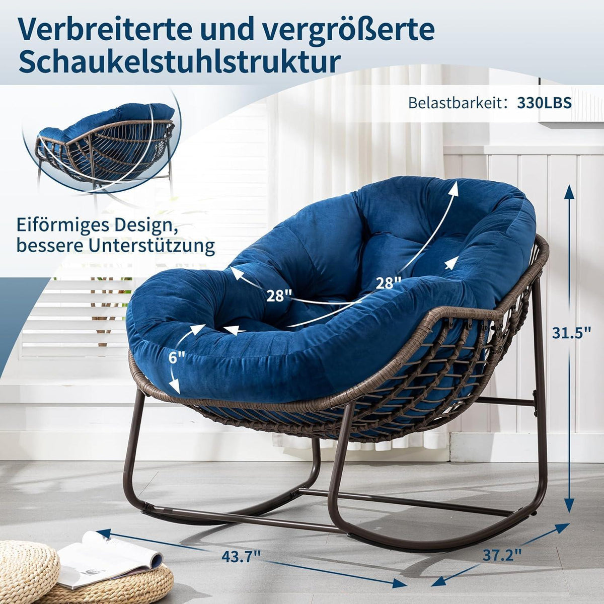 Überdimensionaler Papasan Schaukelstuhl mit Samtkissen