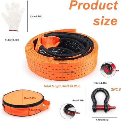 Abschleppseil 10 Tonnen mit Schäkel, Handschuhen & Tasche