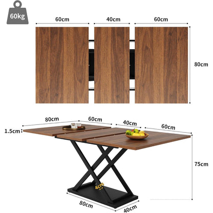 Ausziehbarer Esstisch Schwarz – Rechteckiger Küchentisch 120-160x80 cm