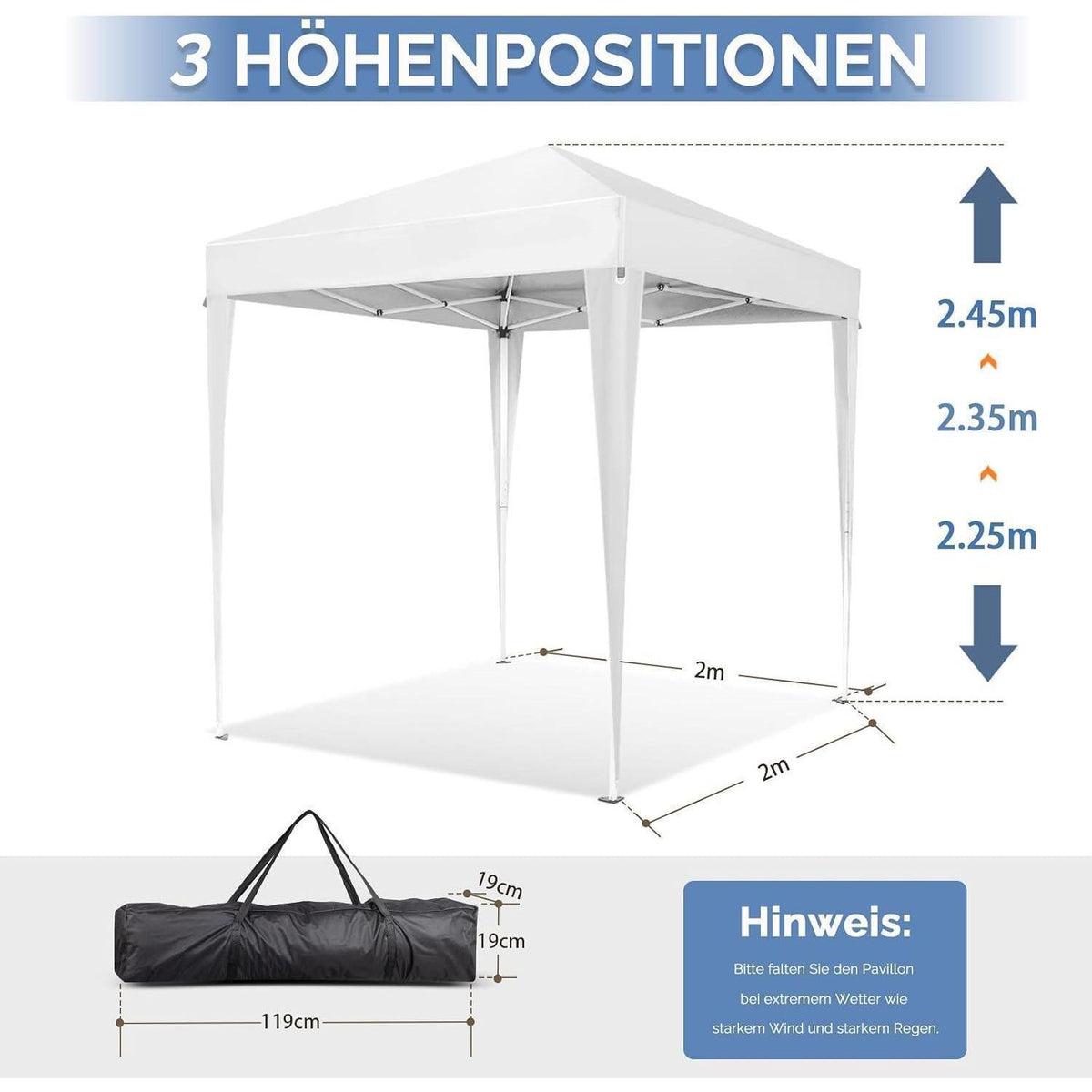 Faltpavillon 2x2m – Wasserdicht & Höhenverstellbar mit Zubehör