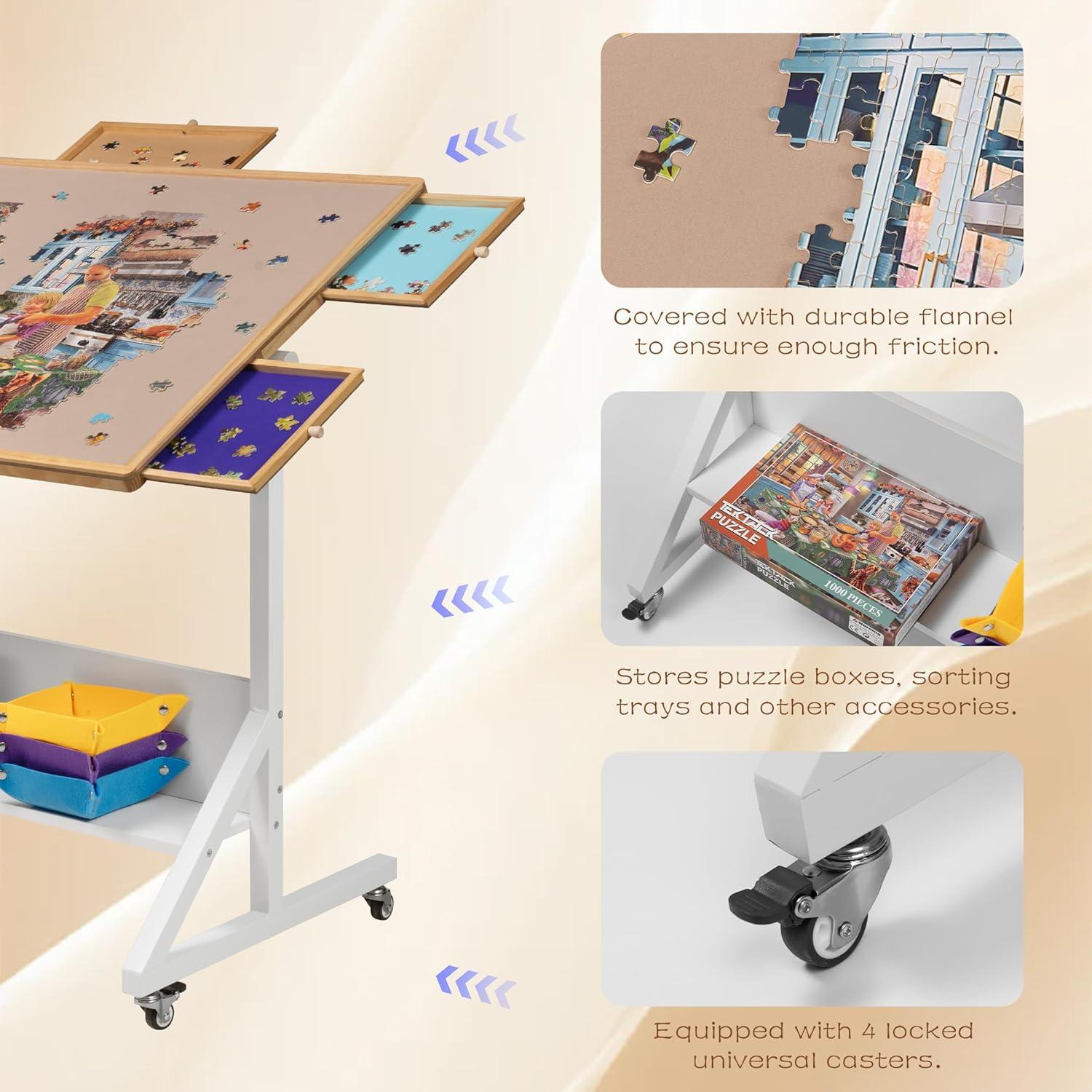 Puzzletisch mit Winkelverstellung, Höhenverstellung, Abdeckung & 5
