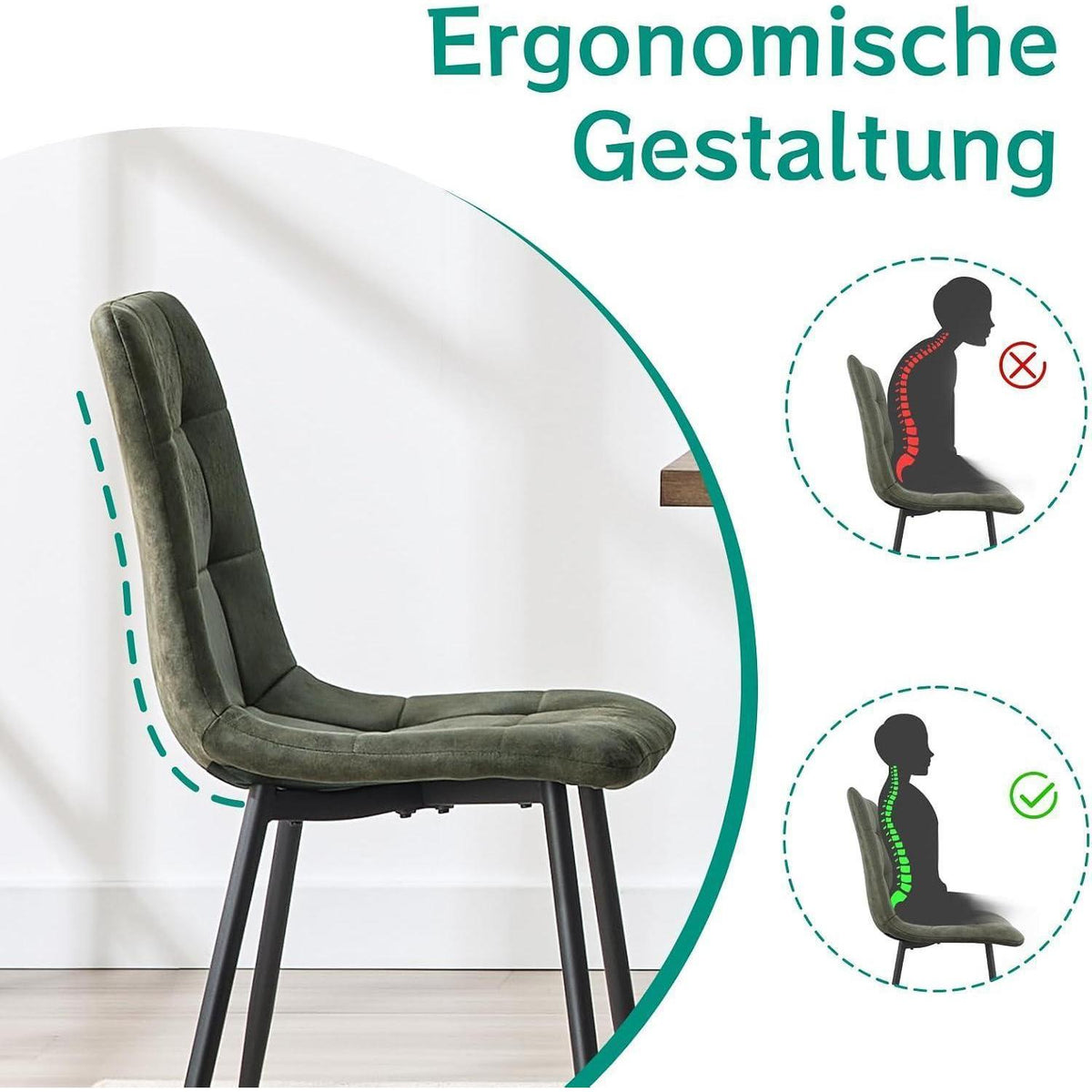 LEWE Esszimmerstühle 2er Set, Gepolstert Grün