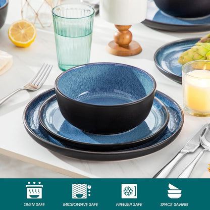 Steingut Geschirrset 18tlg für 6 Personen, Blau, Mediterranes Design