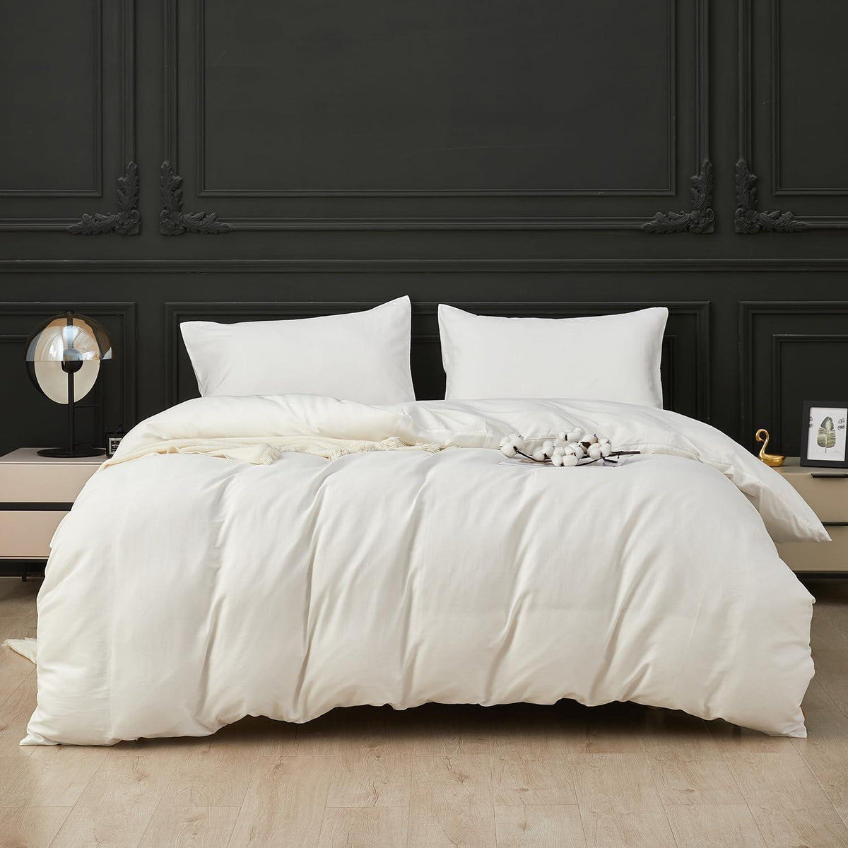 Weiche Baumwoll Bettwäsche Set 200x220 cm | 3-teilig, Weiß