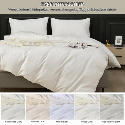 Weiche Baumwoll Bettwäsche Set 200x220 cm | 3-teilig, Weiß