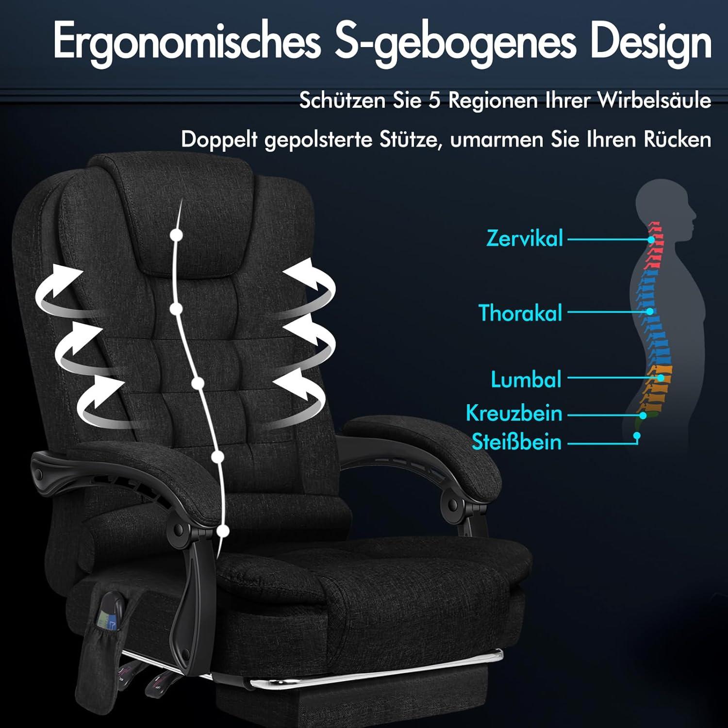 ALFORDSON Bürostuhl mit Massagefunktion und Lendenwirbelstütze, Dunkelschwarz