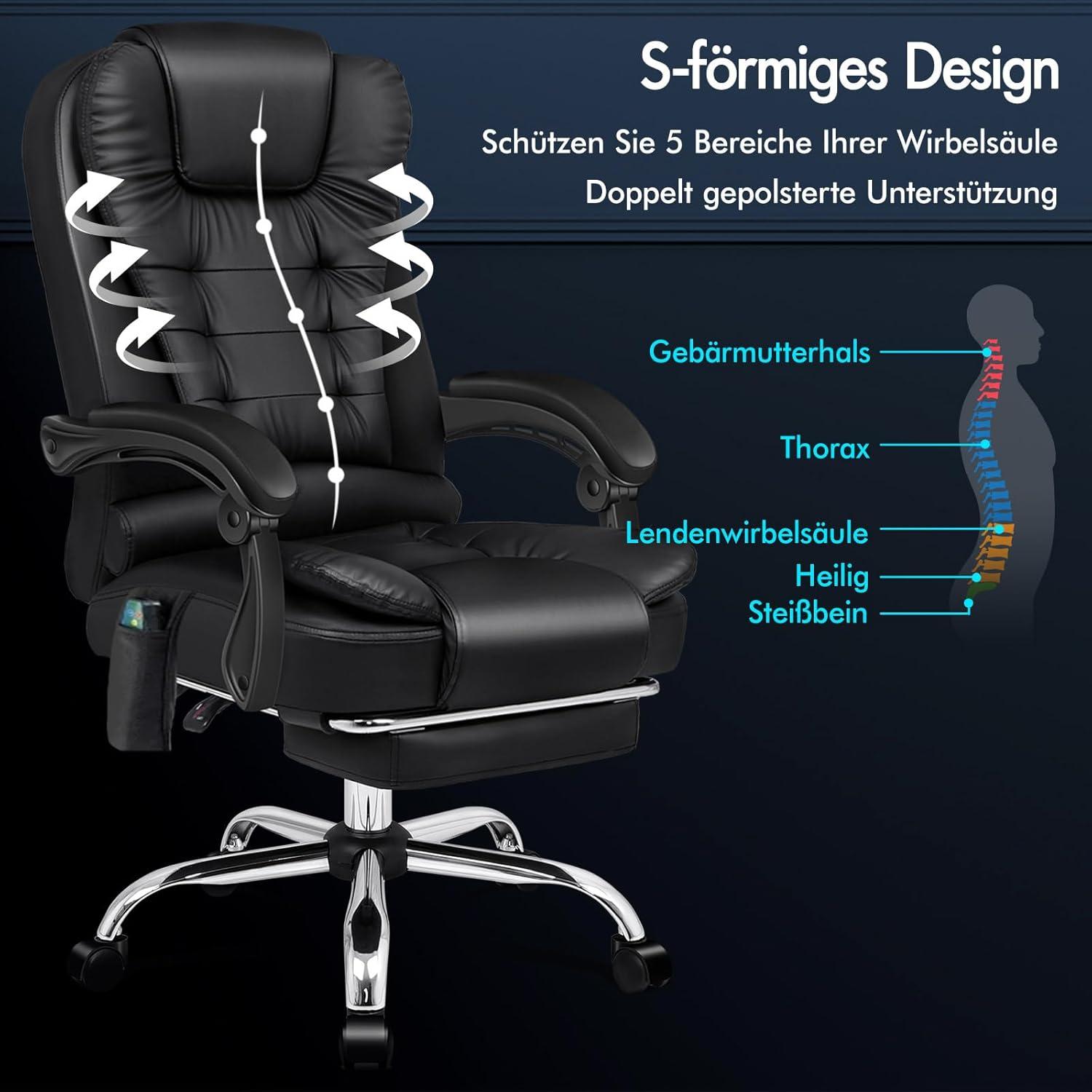 ALFORDSON Bürostuhl mit Massagefunktion und ergonomischem Design, Dunkelschwarz