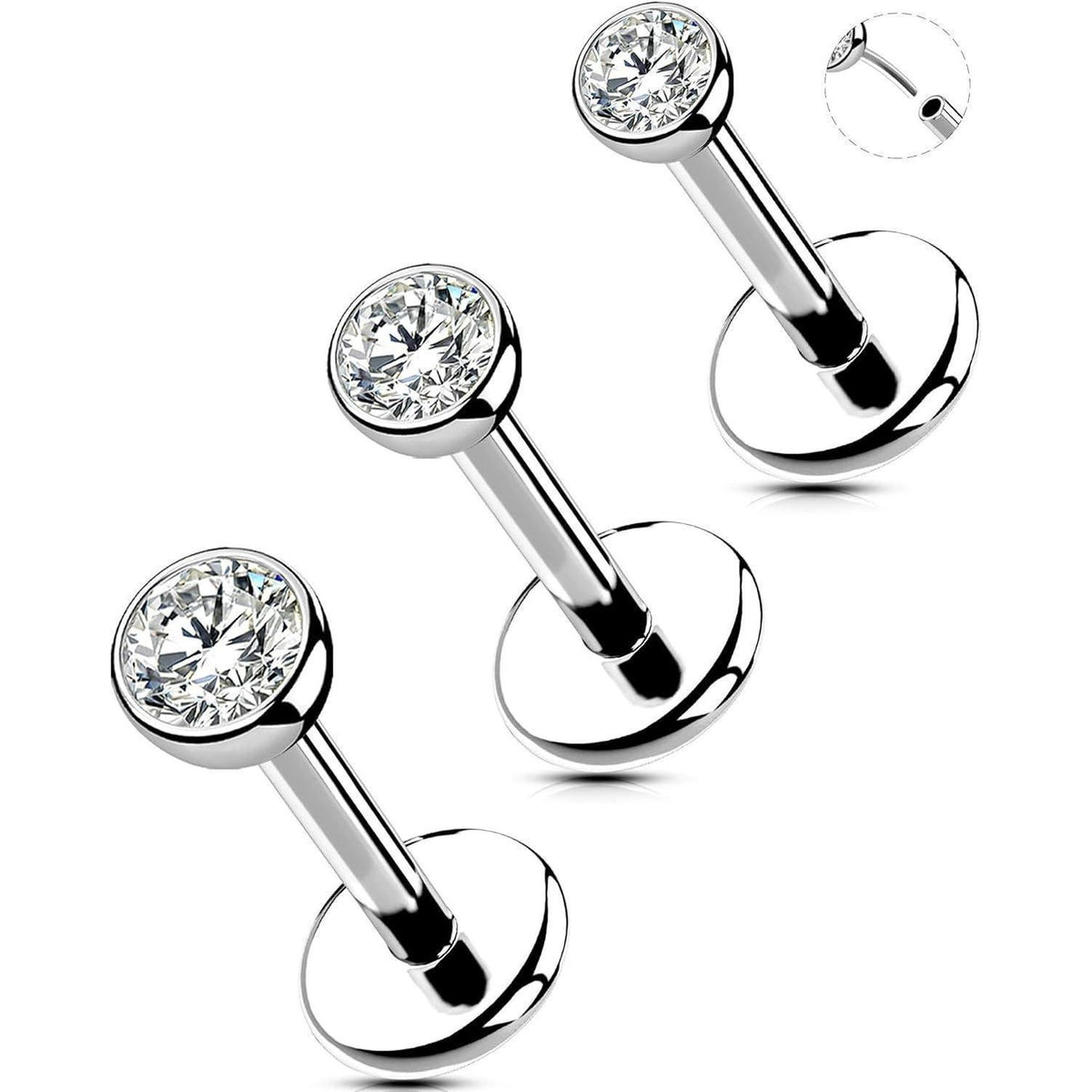Nasenpiercing Stecker 3er Set 18G 8mm Klar CZ Edelstahl