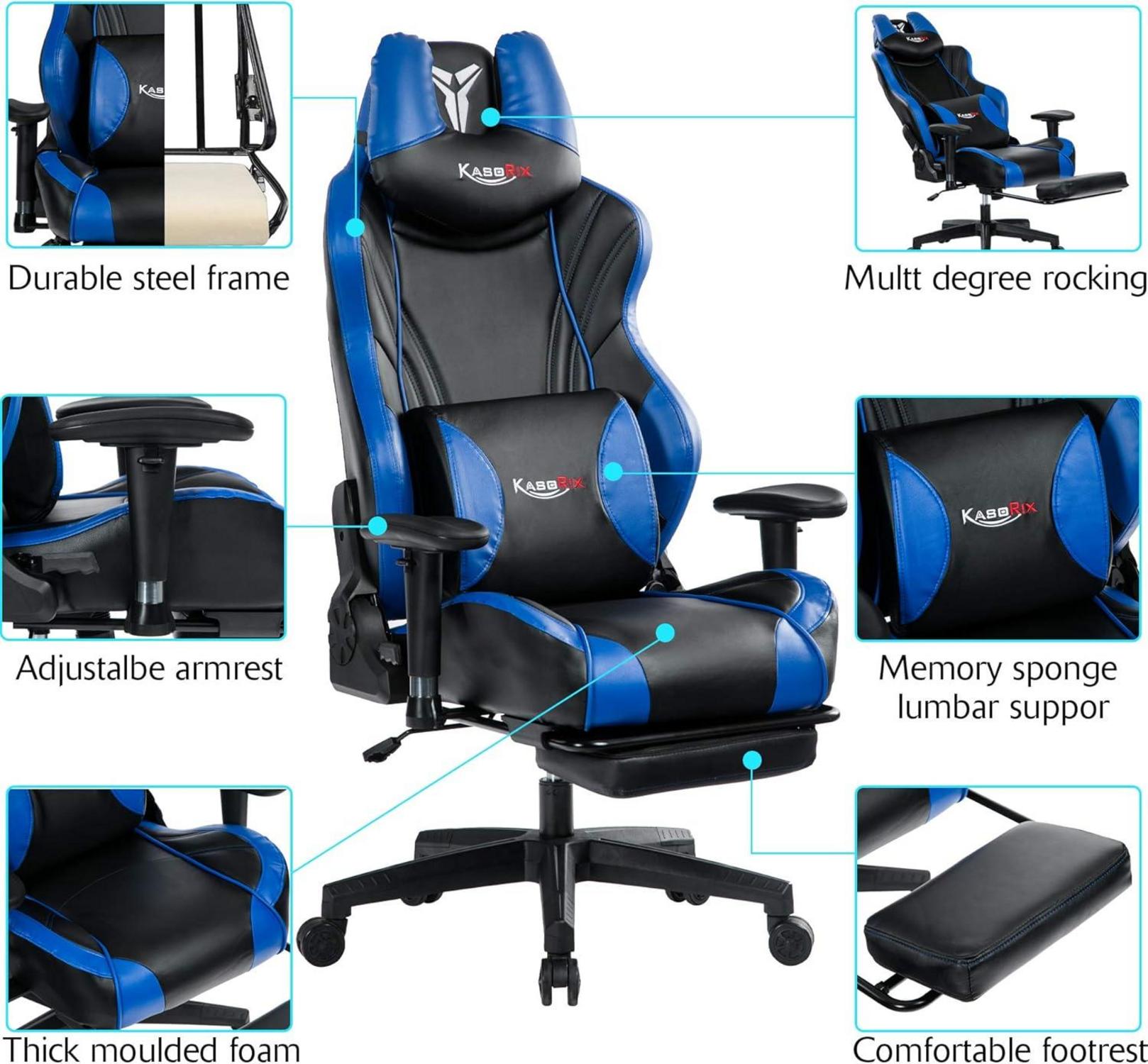 Ergonomischer Gaming Stuhl 200kg Belastbarkeit Blau