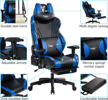 Ergonomischer Gaming Stuhl 200kg Belastbarkeit Blau