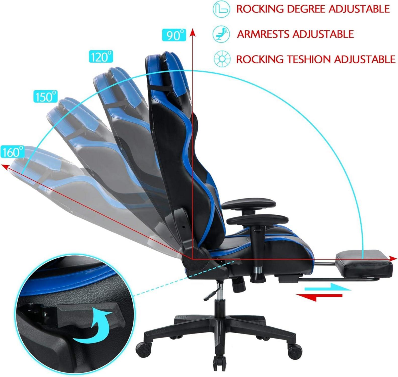 KCREAM Gaming Stuhl 200kg Belastbarkeit Ergonomischer PC Stuhl Blau