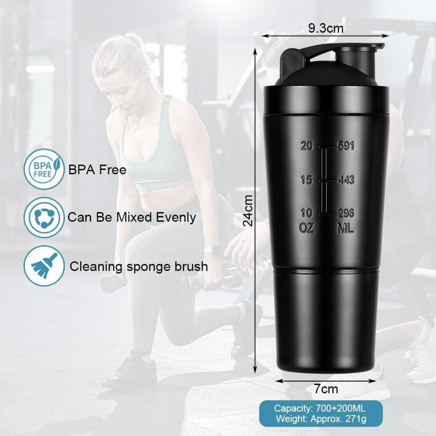 Edelstahl Protein Shaker 700ml mit Shaker Ball und 200ml
