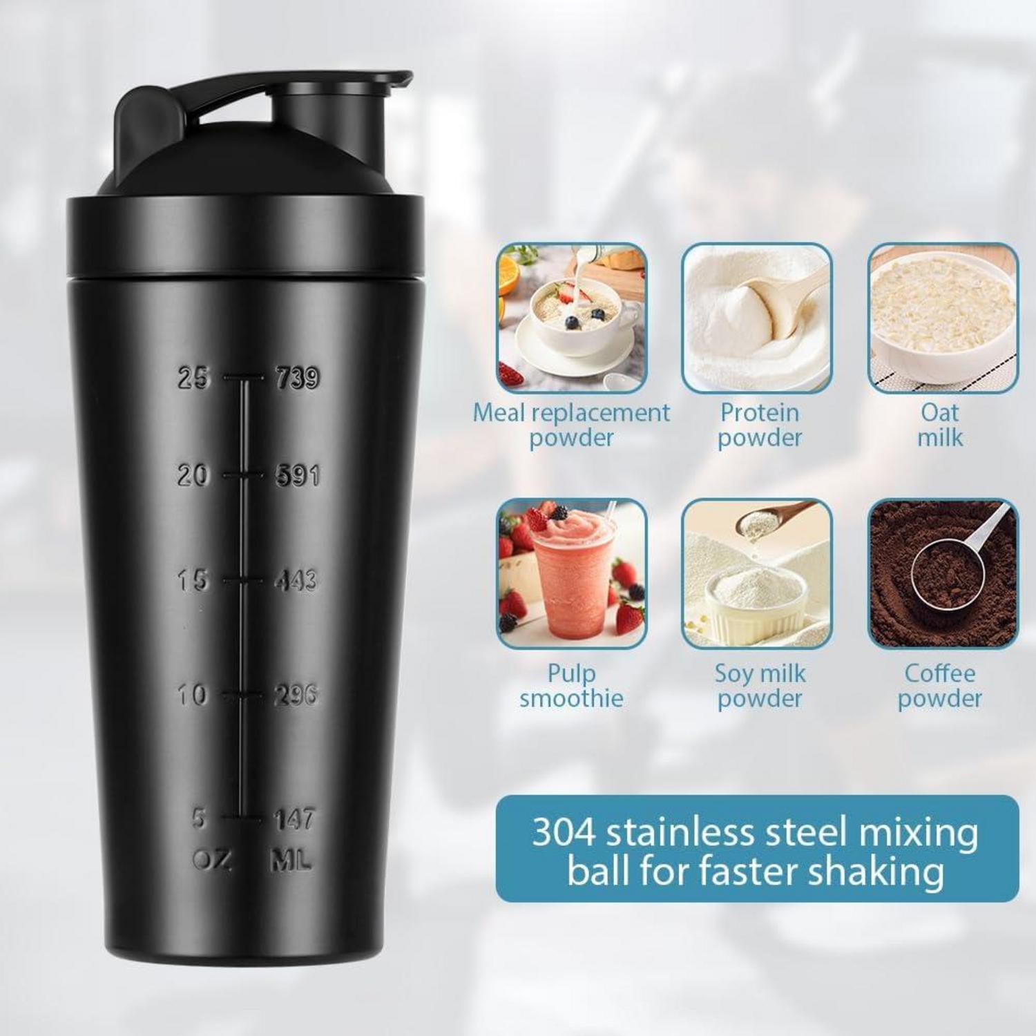 Protein Shaker Edelstahl 900ml Sport Fitness Shaker mit Skala & Shaker Balls