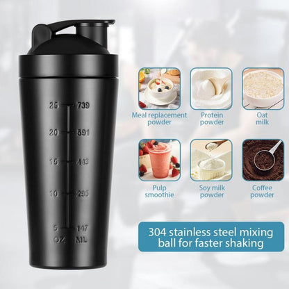 Protein Shaker Edelstahl 900ml Sport Fitness Shaker mit Skala & Shaker Balls