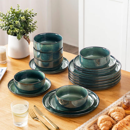 Tafelservice 12 Personen modern, Grün, 36-teiliges Geschirr Set