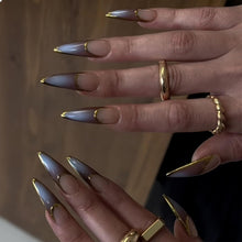 24er Set Langer Stiletto Press on Nagel French Tip Braun