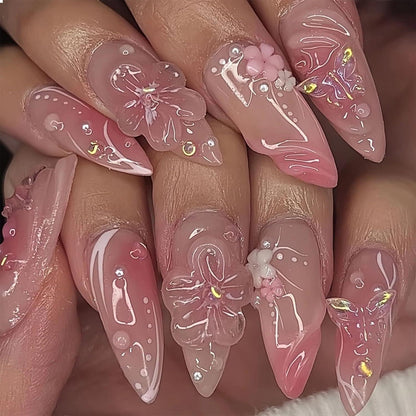 24 Stück Mandelförmige 3D Blumen Perl Nagelkunst Set