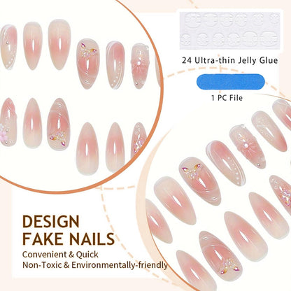 24 Stück Mandelförmige 3D Blumen Perl Nagelkunst Set