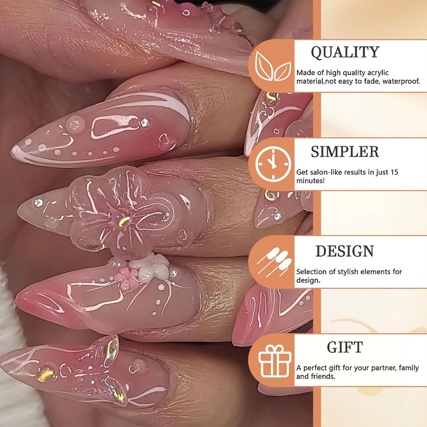 24 Stück Mandelförmige Perl 3D Wellen Nagelkunst Set - Frauen Mädchen