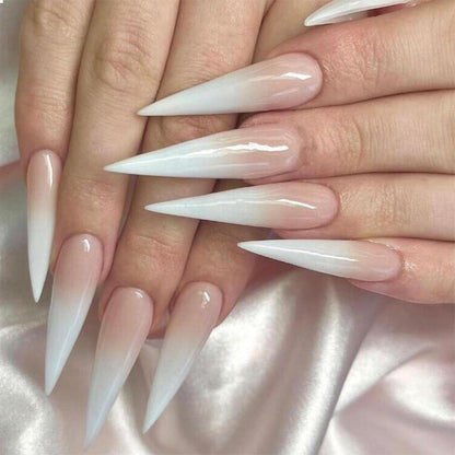 Stiletto Press on Nails Französische Spitze Akrylnägel Pink Bis