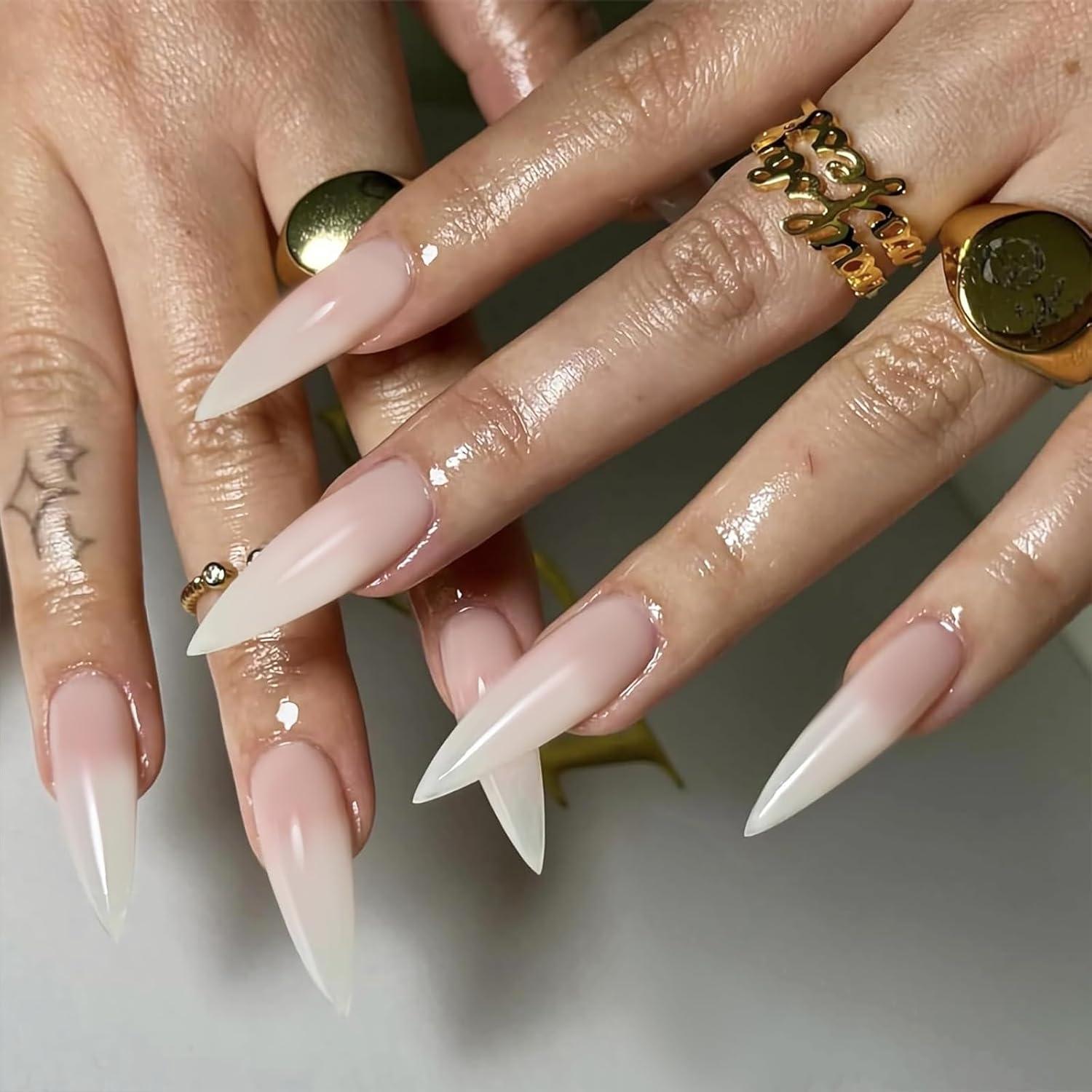 Stiletto Akrylnägel Extra Lang Weiß Pink 24 Stück