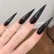 24er Set Schwarz Stiletto Lang Glänzende Press-On Nails