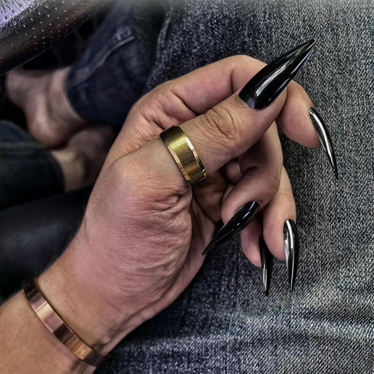 24er Set Schwarze Stiletto Nagel Tips Glänzend - Gelier-Tabs