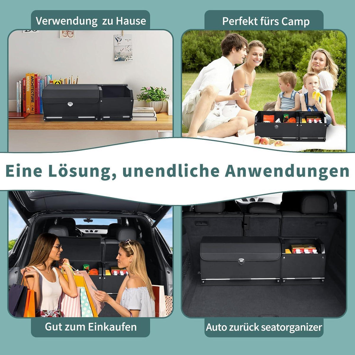 Auto Kofferraum Organizer mit Deckel – XXL Aufbewahrungsbox in Lederoptik