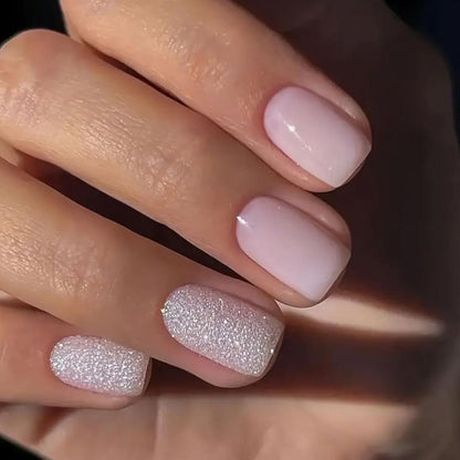 24 Stück Press on Nails Glitzer Rosa French Künstliche Nägel