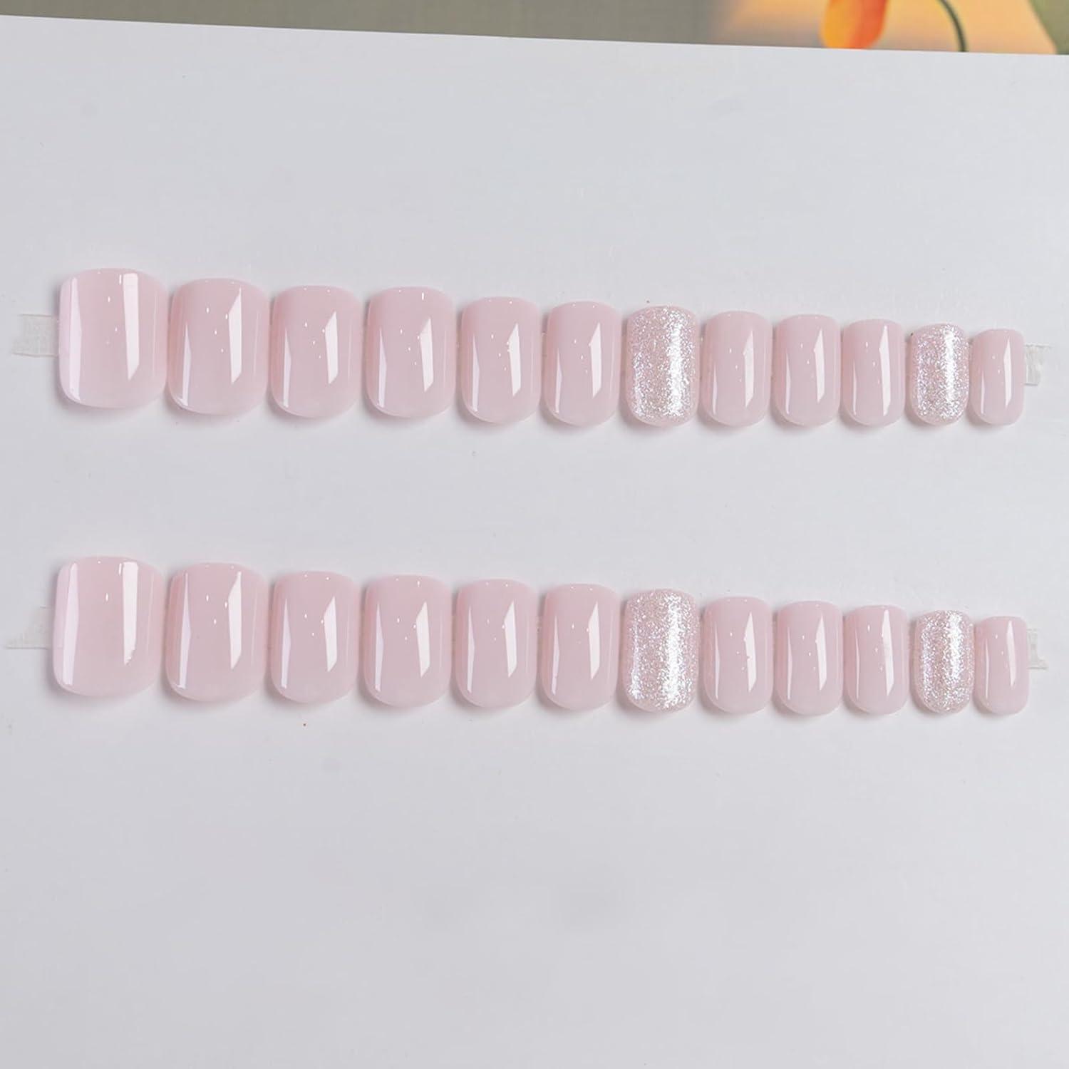 24 Nägel Press on Nails Glitzer, Selbstklebende Kunstnägel Glossy für Frauen & Mädchen