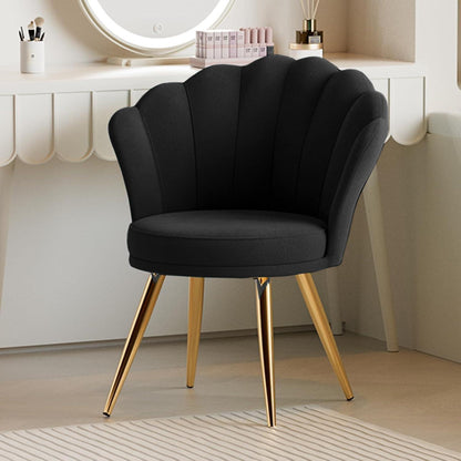 Samt Esszimmerstuhl mit Muschelsitz & Goldbeinen Schwarz