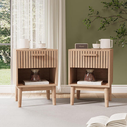 Nachtschrank 2er Set Boho Holz Natur mit Schublade