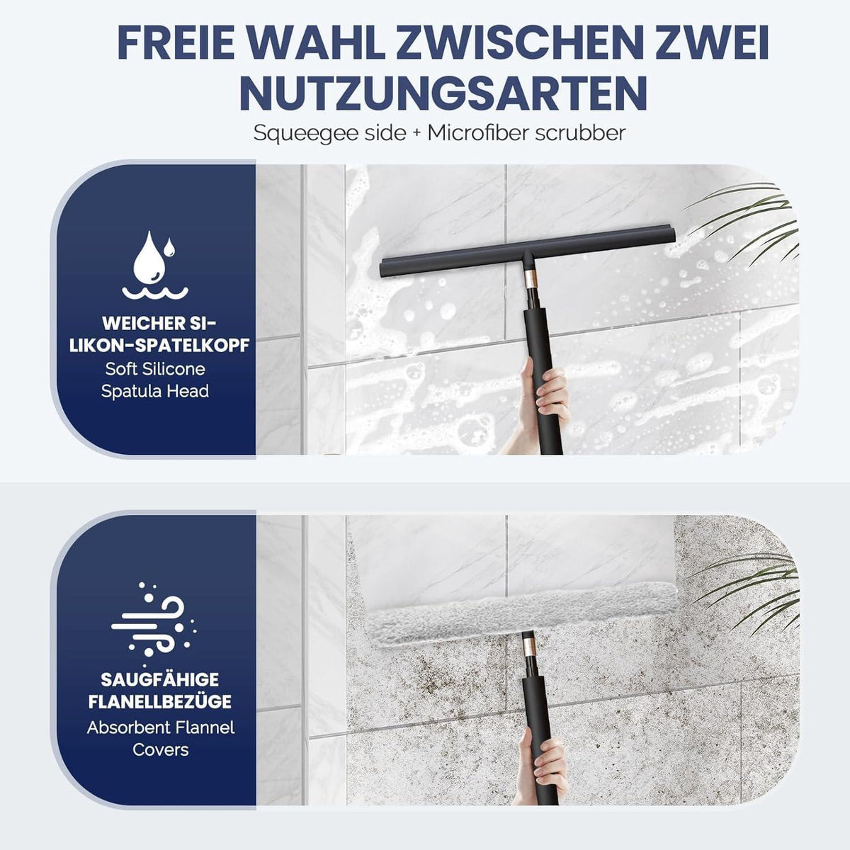 Duschabzieher Teleskopstiel Silikon Edelstahl Schwarz