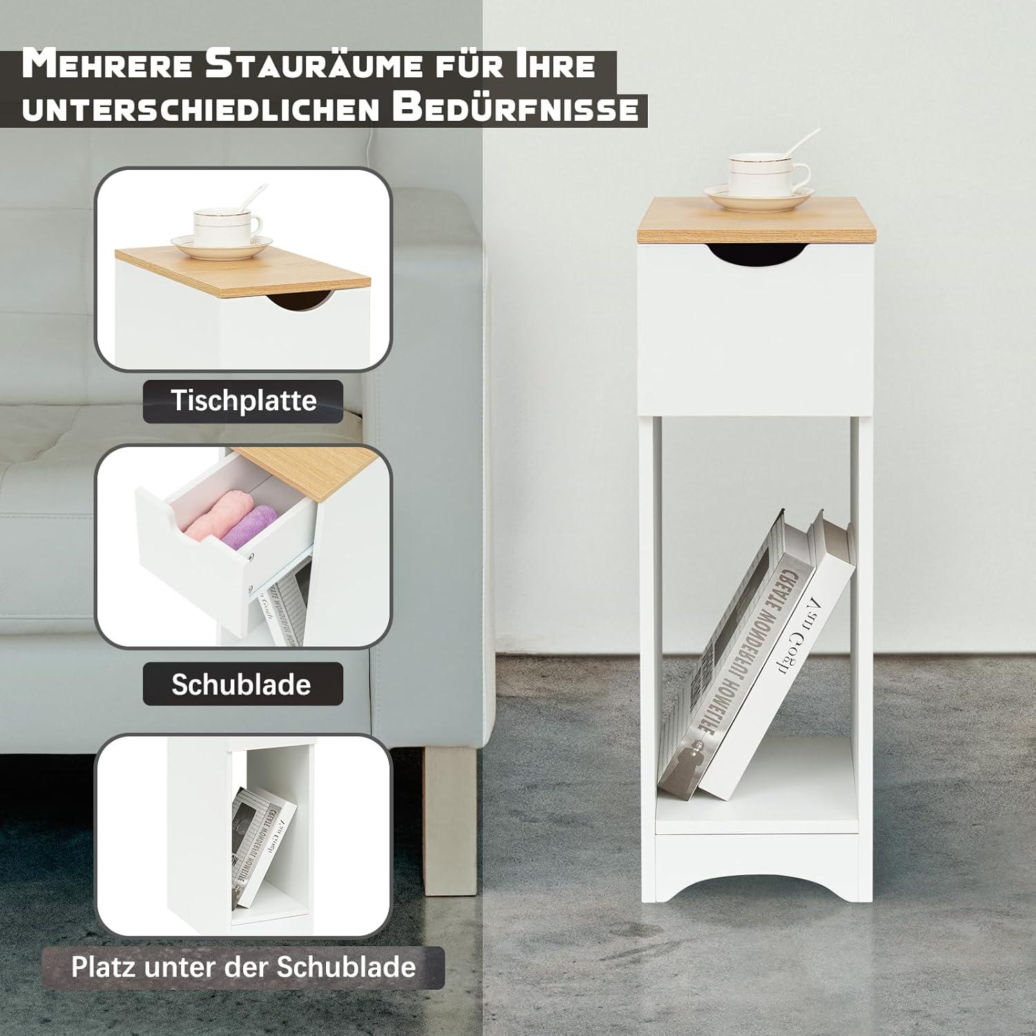 Weißer Nachttisch Boxspringbett mit Schublade 20x35x60 cm