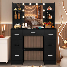 Schminktisch mit Spiegel und Beleuchtung, Schwarz, 100x40x140cm