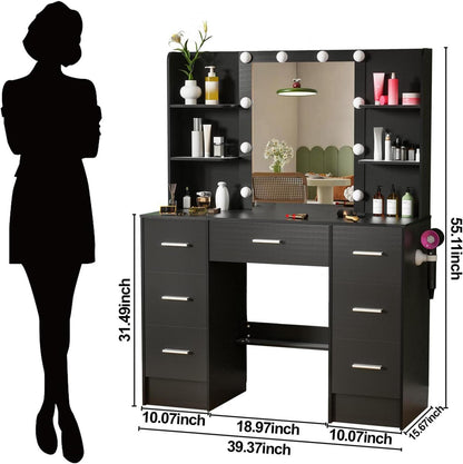 Schminktisch mit LED Beleuchtung Spiegel Hocker schwarz Kosmetiktisch