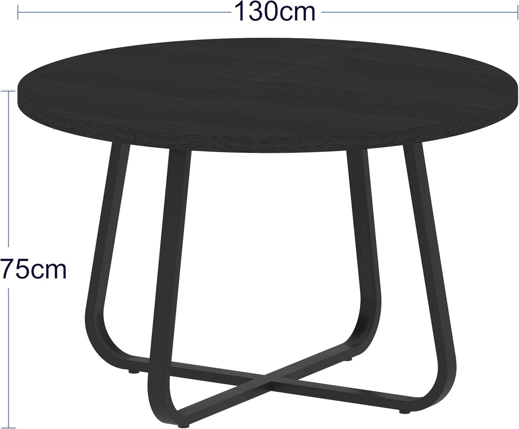 Runder Esstisch Holz-Metall Küchentisch Schwarz Eiche 130 x 75 cm