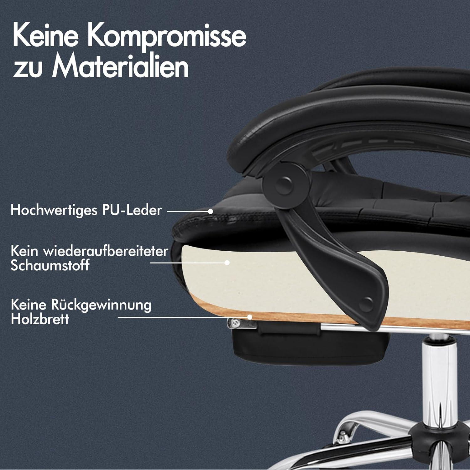 ALFORDSON Ergonomischer Bürostuhl mit Wärmemassage, Leinenstoff, gepolsterte Armlehnen, weiche Kopfstütze, Drehstuhl mit Rollen - Dunkelschwarz