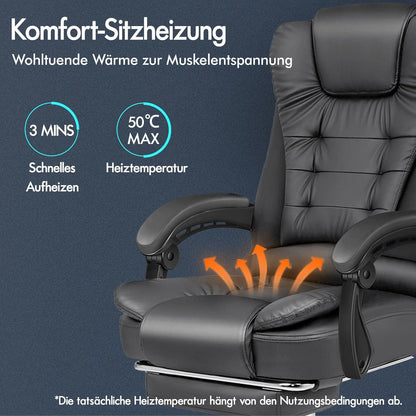 Ergonomischer Bürostuhl mit Massagefunktion, Leinenstoff, Armlehnen - Grau