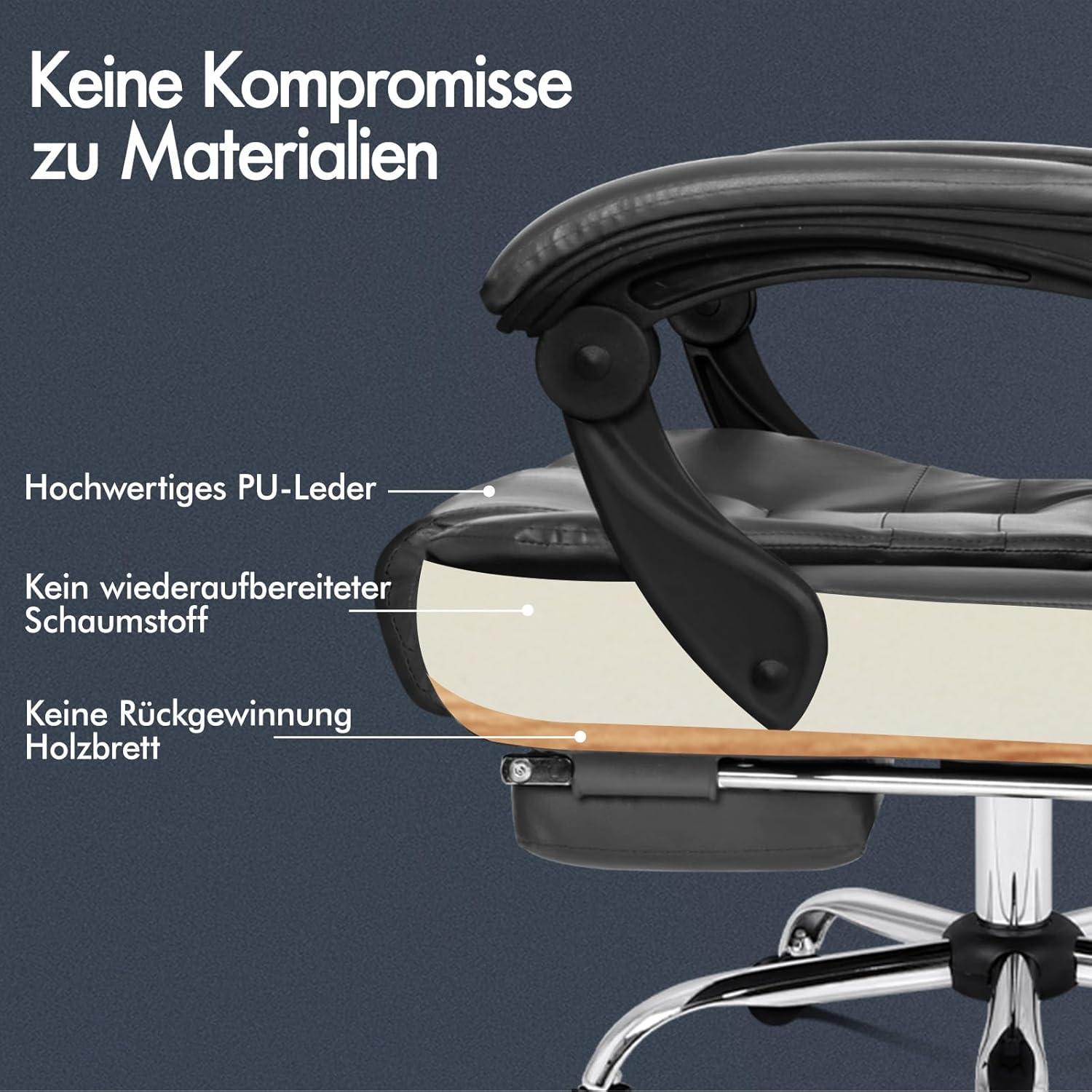 Ergonomischer Bürostuhl mit Wärmemassagefunktion und Leinenstoff - Grau