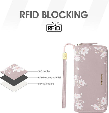 Pomelo Best Geldbörse Damen groß Blumen Prägung RFID Portemonnaie viele Fächer Schwarz