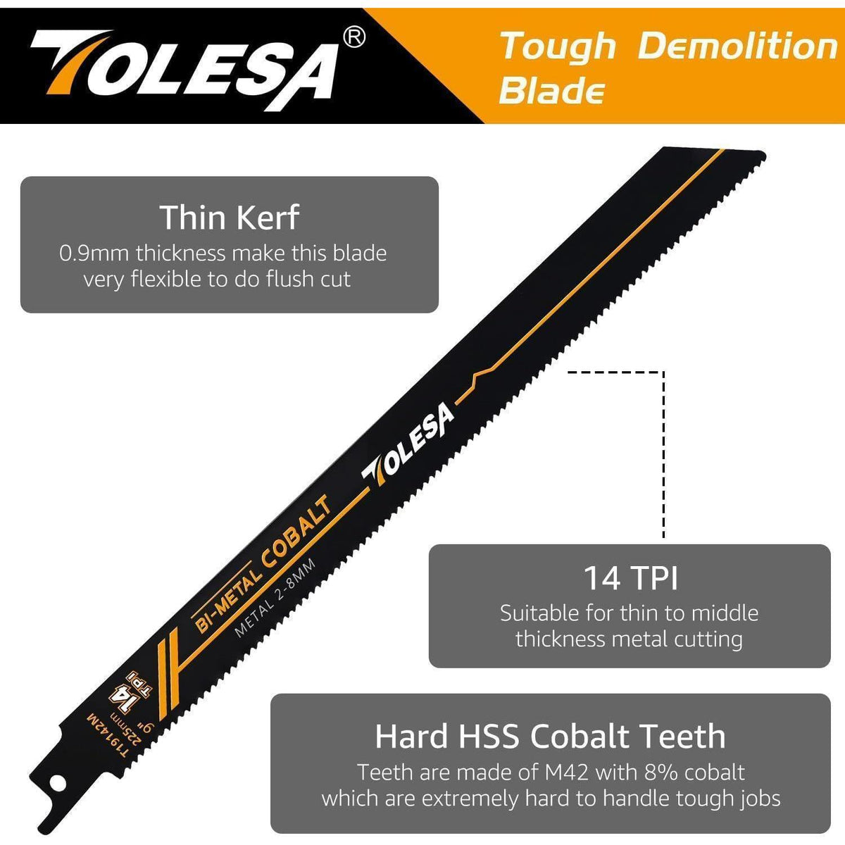 Säbelsägeblätter Bi-Metall 25tlg 225mm 14TPI für Metall